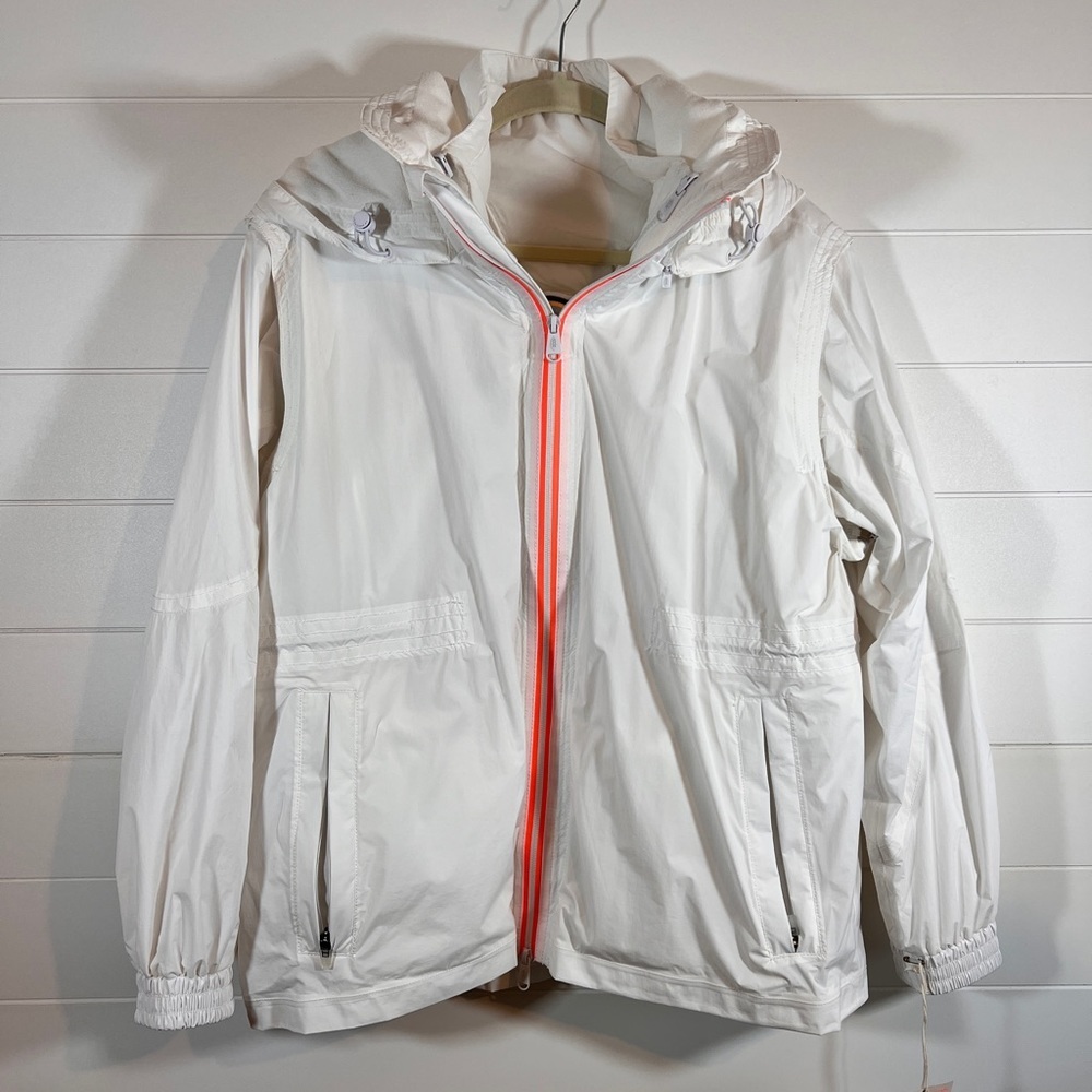 FP Movement by Free People White Lightweight Hooded Windbreaker with Coral Trim